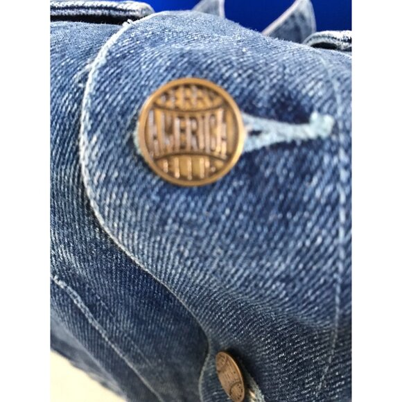 Vtg 1970's Perry Ellis America  Denim Jean Jacket Size S With Neutral Colored Fa - Picture 9 of 9